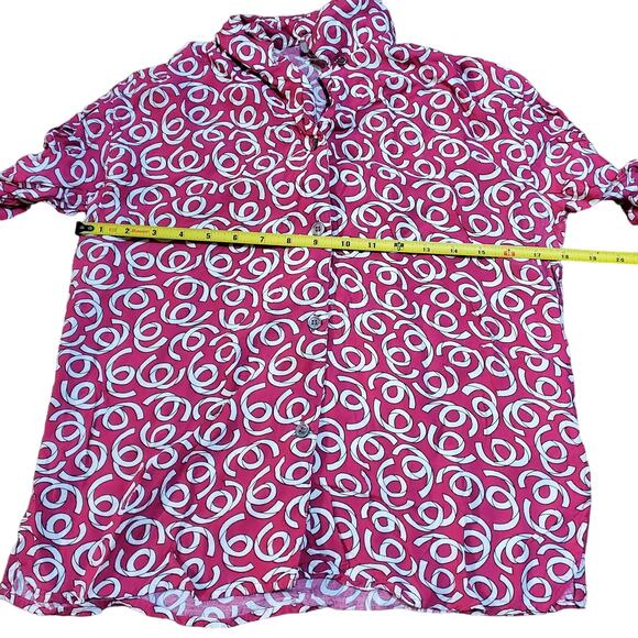 Vtg Esprit Sz S Pink Retro White Swirl 80s Pattern Button Up Down Blouse - Picture 8 of 11